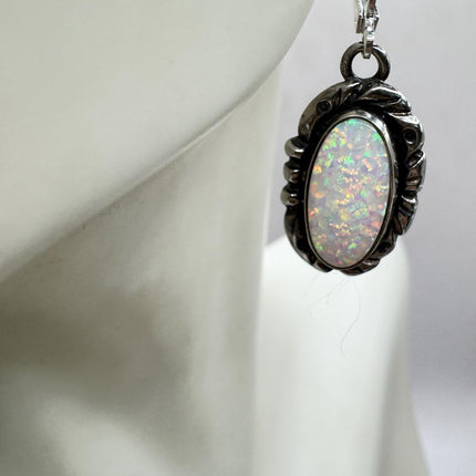 Vintage White Fire Opal lever back Earrings 925 Sterling Silver