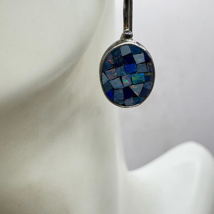 Vintage Blue Fire Opal Earrings 925 Sterling Silver