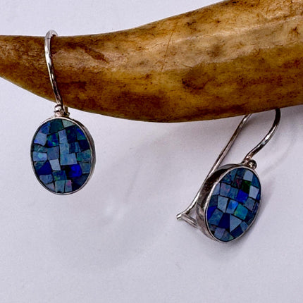Vintage Blue Fire Opal Earrings 925 Sterling Silver