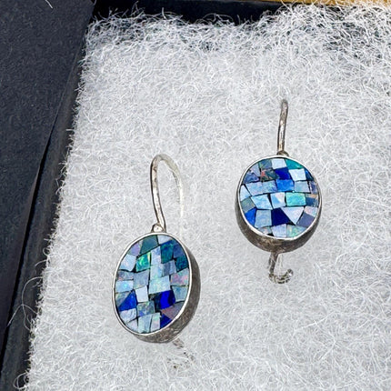 Vintage Blue Fire Opal Earrings 925 Sterling Silver