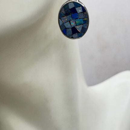 Vintage Blue Fire Opal Earrings 925 Sterling Silver