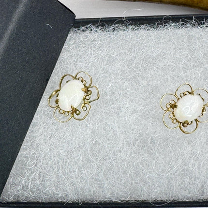 Vintage Opal Stud Earrings Gold Filled