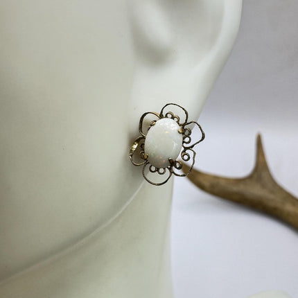Vintage Opal Stud Earrings Gold Filled