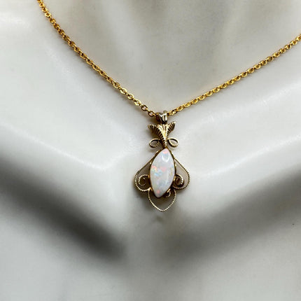 Vintage Tiny White Fire Opal Necklace Gold Filled