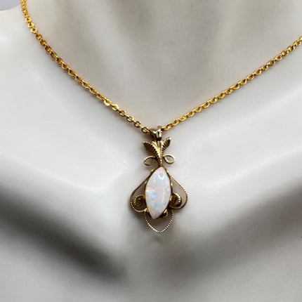 Vintage Tiny White Fire Opal Necklace Gold Filled