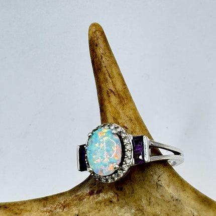 Vintage Purple Amethyst Ring Band Golden 925 Sterling Silver