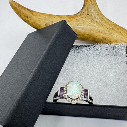 Vintage Purple Amethyst Ring Band Golden 925 Sterling Silver