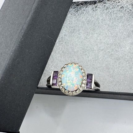 Vintage Purple Amethyst Ring Band Golden 925 Sterling Silver