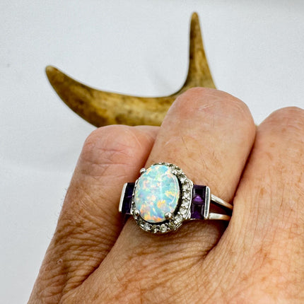 Vintage Purple Amethyst Ring Band Golden 925 Sterling Silver