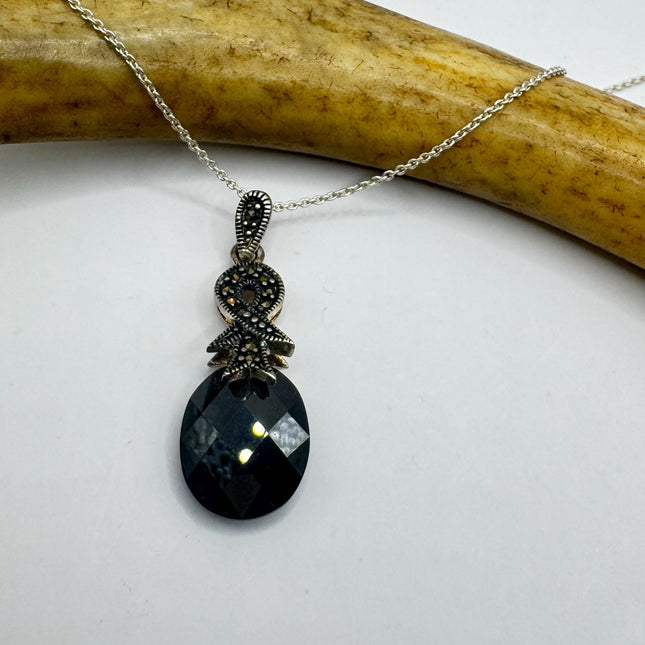 Vintage Marcasite Choker Necklace, Black Jet Stone (Sterling Silver)