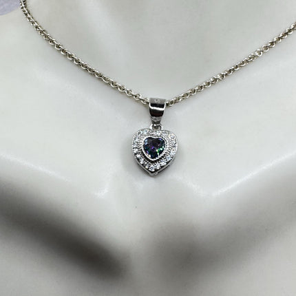 Vintage Heart Blue Mystic Topaz Sterling Silver Necklace