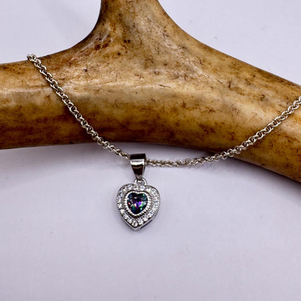 Vintage Heart Blue Mystic Topaz Sterling Silver Necklace