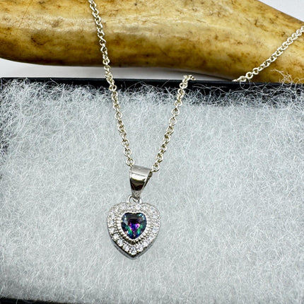 Vintage Heart Blue Mystic Topaz Sterling Silver Necklace