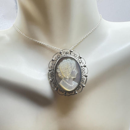 Vintage Abalone Cameo Necklace Pin Brooch 925 Sterling Silver-Necklaces-TomWayne Jewelers