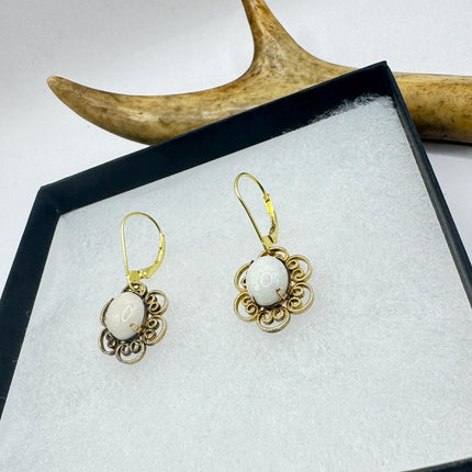 Vintage White Fire Opal lever back Earrings Gold 925 Sterling Silver-Earrings-TomWayne Jewelers