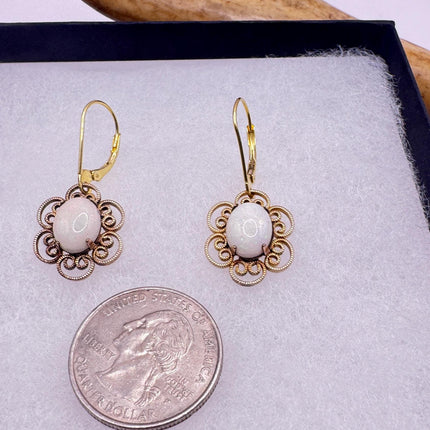 Vintage White Fire Opal lever back Earrings Gold 925 Sterling Silver-Earrings-TomWayne Jewelers