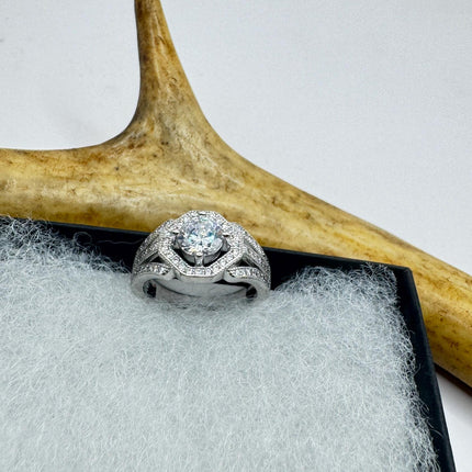 Vintage Deco Cubic Zirconia Engagement Ring 925 Sterling Silver