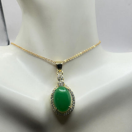Vintage Green Jade Necklace Gold Filled