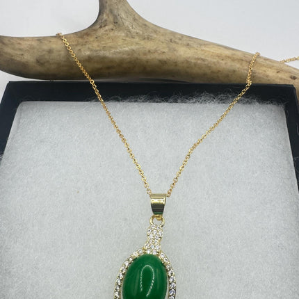 Vintage Green Jade Necklace Gold Filled