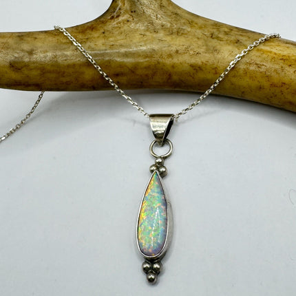 Vintage White Fire Opal Necklace: 925 Sterling Silver Chain-Necklaces-TomWayne Jewelers