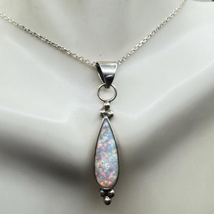Vintage White Fire Opal Necklace: 925 Sterling Silver Chain-Necklaces-TomWayne Jewelers