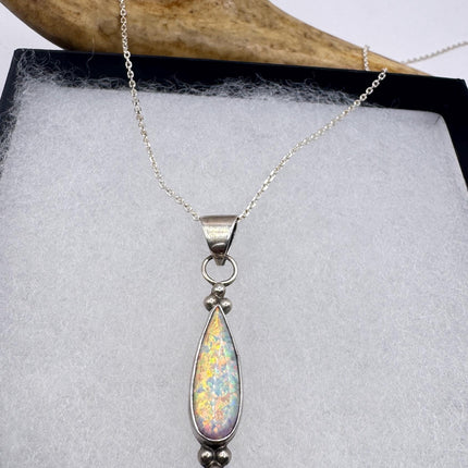 Vintage White Fire Opal Necklace: 925 Sterling Silver Chain-Necklaces-TomWayne Jewelers