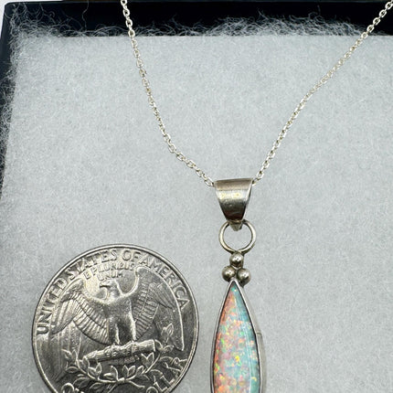 Vintage White Fire Opal Necklace: 925 Sterling Silver Chain-Necklaces-TomWayne Jewelers