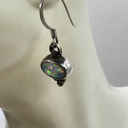 Fire Opal Deco Earrings - Vintage Sterling Silver Drop Style-Earrings-TomWayne Jewelers