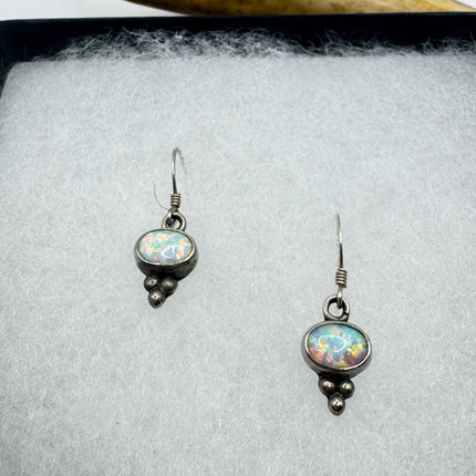Fire Opal Deco Earrings - Vintage Sterling Silver Drop Style-Earrings-TomWayne Jewelers
