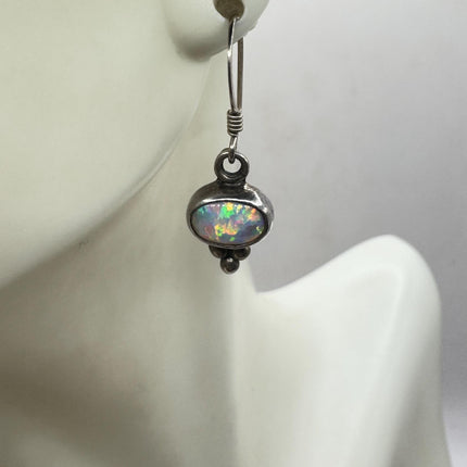 Fire Opal Deco Earrings - Vintage Sterling Silver Drop Style-Earrings-TomWayne Jewelers