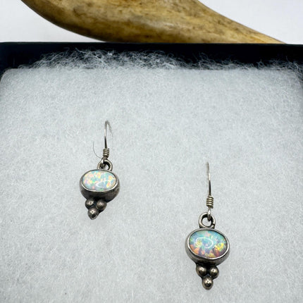 Fire Opal Deco Earrings - Vintage Sterling Silver Drop Style-Earrings-TomWayne Jewelers