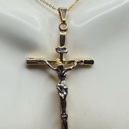 Vintage 9k Gold Filled Cross Necklace: Etched Crucifix Pendant-Necklaces-TomWayne Jewelers