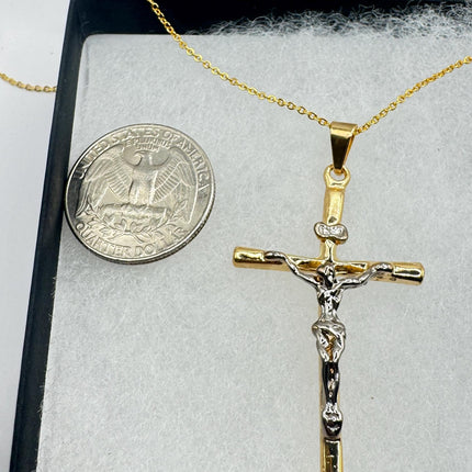 Vintage 9k Gold Filled Cross Necklace: Etched Crucifix Pendant-Necklaces-TomWayne Jewelers