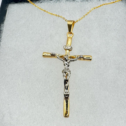 Vintage 9k Gold Filled Cross Necklace: Etched Crucifix Pendant-Necklaces-TomWayne Jewelers