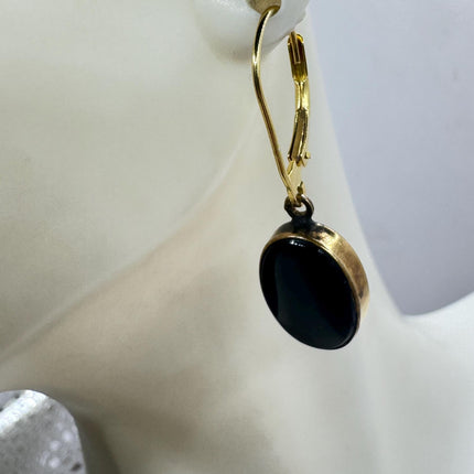 Vintage Black Onyx Earrings: Gold Filled, Dangle Style