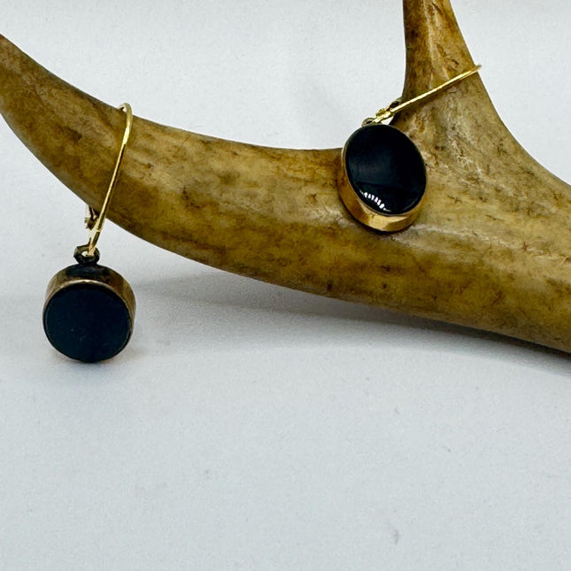 Vintage Black Onyx Earrings: Gold Filled, Dangle Style