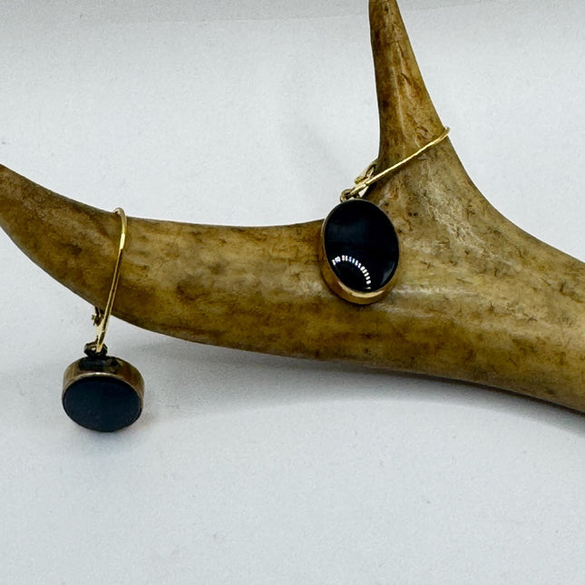 Vintage Black Onyx Earrings: Gold Filled, Dangle Style-Earrings-TomWayne Jewelers
