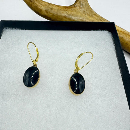 Vintage Black Onyx Earrings: Gold Filled, Dangle Style