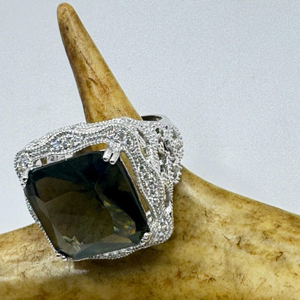 Vintage Smoky Topaz Chunky Cocktail Ring 925 Sterling Silver-Rings-TomWayne Jewelers