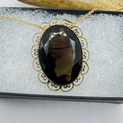 Vintage Deco Smoky Topaz Brooch: Gold Filled Velvet Choker