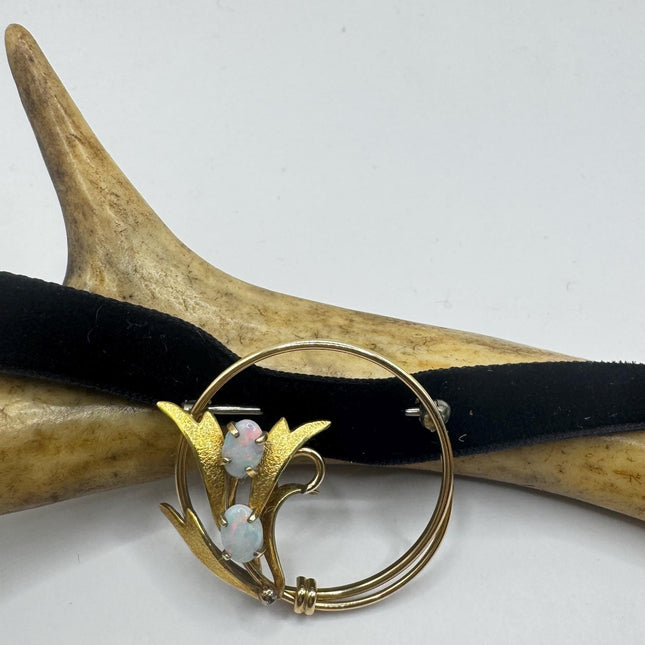 Vintage White Opal Brooch: Gold Filled Velvet Choker-Pins and Brooches-TomWayne Jewelers