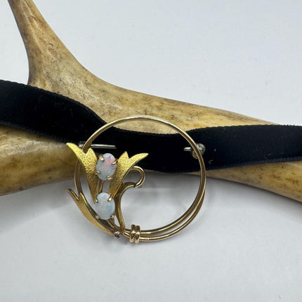 Vintage White Opal Brooch: Gold Filled Velvet Choker-Pins and Brooches-TomWayne Jewelers