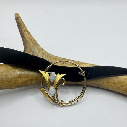 Vintage White Opal Brooch: Gold Filled Velvet Choker-Pins and Brooches-TomWayne Jewelers