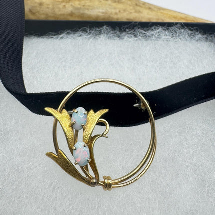 Vintage White Opal Brooch: Gold Filled Velvet Choker-Pins and Brooches-TomWayne Jewelers