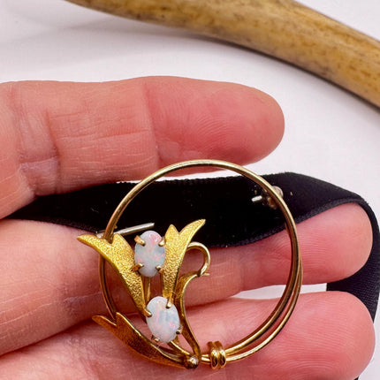 Vintage White Opal Brooch: Gold Filled Velvet Choker-Pins and Brooches-TomWayne Jewelers