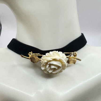 Vintage Ivory Flower Rose Brooch Pin Gold Filled