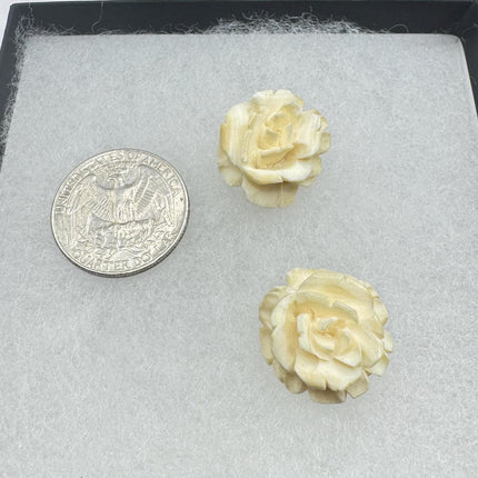 Vintage Ivory Rose Earrings: Gold Filled Screw Back Clip Ons