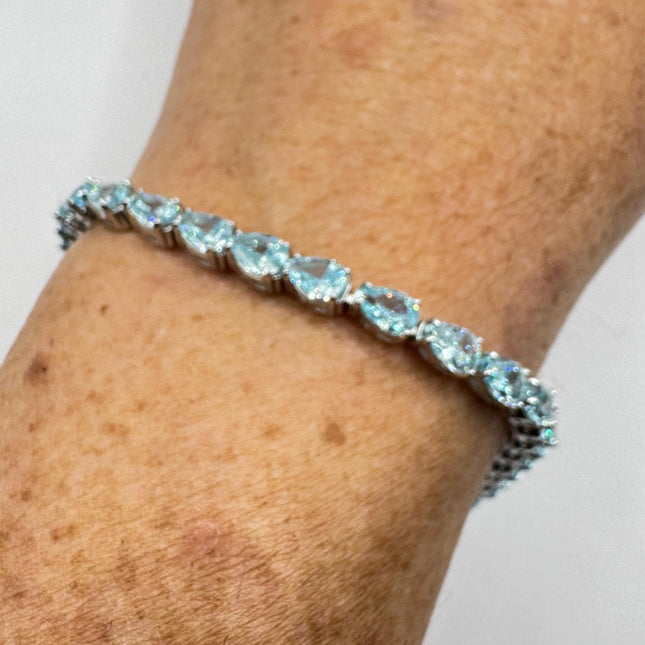 Blue Topaz Bracelet – 925 Sterling Silver Vintage Tennis Bracelet, Dainty Jewelry-Bracelets-TomWayne Jewelers