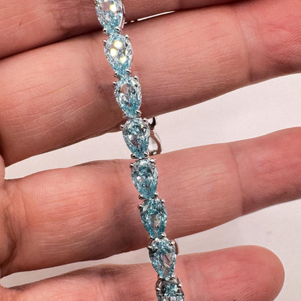 Vintage Blue Topaz CZ Bracelet 925 Sterling Silver