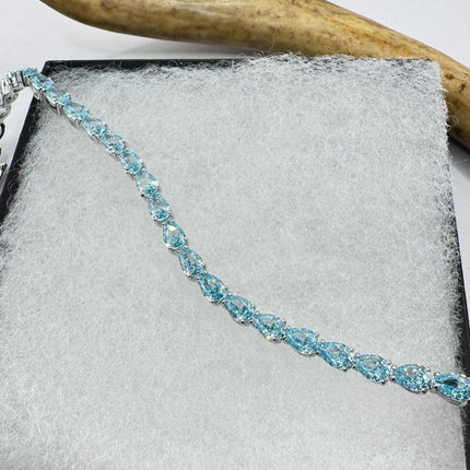 Vintage Blue Topaz CZ Bracelet 925 Sterling Silver